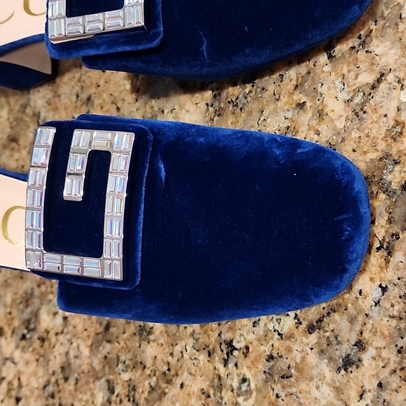 Gucci Madelyn Crystal Logo Cobalt Mules - SZ 40 - Picture 5 of 17